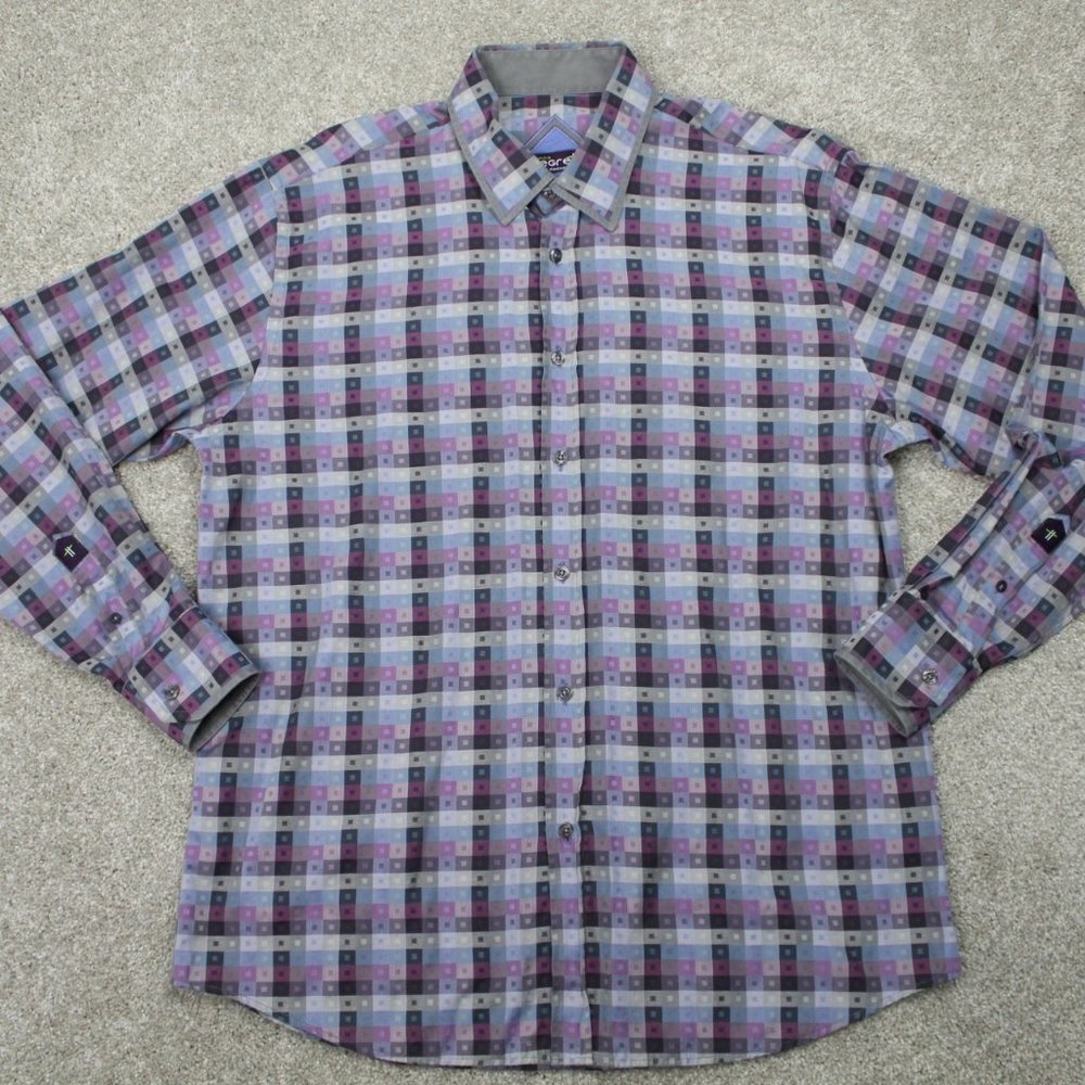 Franco Negretti Montreal‎ Shirt Mens XL Purple/Blue Abstract Cotton Stretch L/S